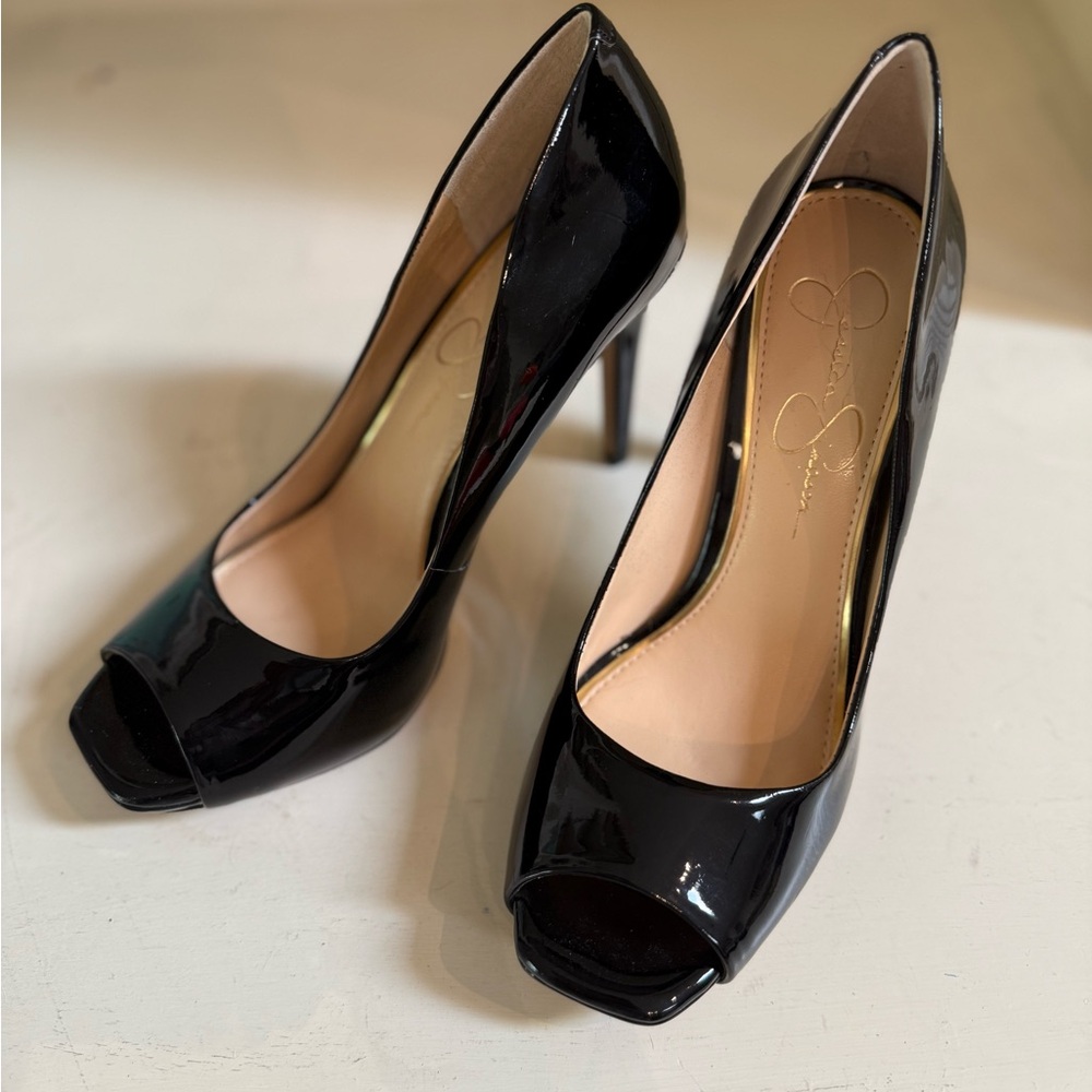 Jessica Simpson Black Patton Peep-Toe Heels